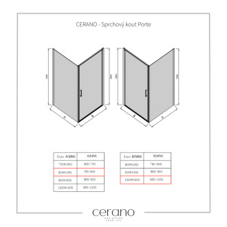 CERANO - Sprchovací kút Porte Ľ/P - 8 mm - čierna matná, transparentné sklo - 80x100 cm - otočný