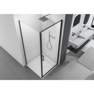 CERANO - Sprchovací kút Porte Ľ/P - 8 mm - čierna matná, transparentné sklo - 80x80 cm - otočný