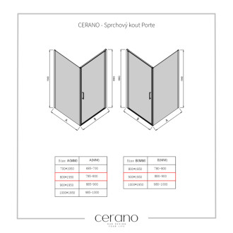 CERANO - Sprchovací kút Porte Ľ/P - 8 mm - čierna matná, transparentné sklo - 80x90 cm - otočný