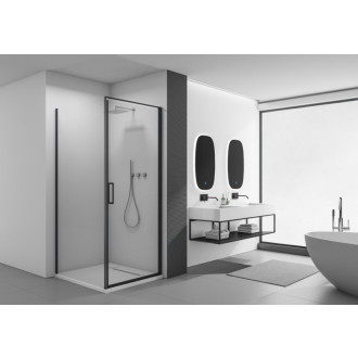 CERANO - Sprchovací kút Porte Ľ/P - 8 mm - čierna matná, transparentné sklo - 90x70 cm - otočný
