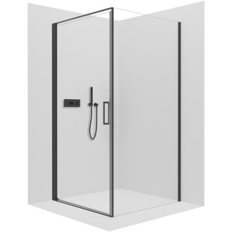 CERANO - Sprchovací kút Porte Ľ/P - 8 mm - čierna matná, transparentné sklo - 90x70 cm - otočný