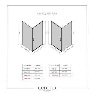 CERANO - Sprchovací kút Porte Ľ/P - 8 mm - chróm, transparentné sklo - 100x100 cm - otočný