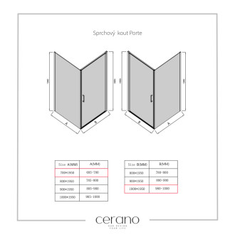 CERANO - Sprchovací kút Porte Ľ/P - 8 mm - chróm, transparentné sklo - 100x70 cm - otočný