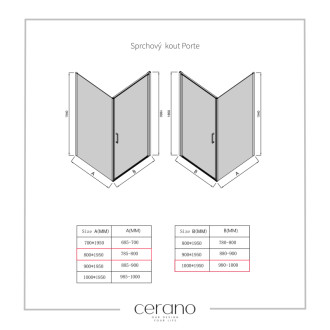 CERANO - Sprchovací kút Porte Ľ/P - 8 mm - chróm, transparentné sklo - 100x80 cm - otočný