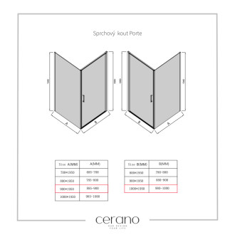 CERANO - Sprchovací kút Porte Ľ/P - 8 mm - chróm, transparentné sklo - 100x90 cm - otočný