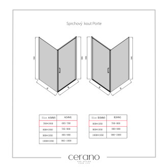 CERANO - Sprchovací kút Porte Ľ/P - 8 mm - chróm, transparentné sklo - 80x70 cm - otočný