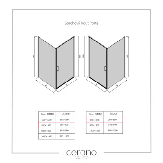 CERANO - Sprchovací kút Porte Ľ/P - 8 mm - chróm, transparentné sklo - 80x80 cm - otočný