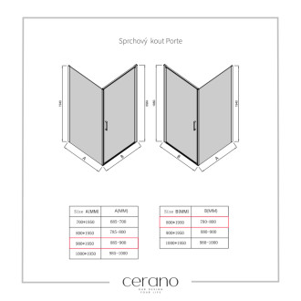 CERANO - Sprchovací kút Porte Ľ/P - 8 mm - chróm, transparentné sklo - 80x90 cm - otočný