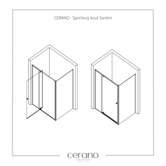 CERANO - Sprchovací kút Santini Ľ/P - 6 mm - čierna matná, transparentné sklo - 100x100 cm - pivotový