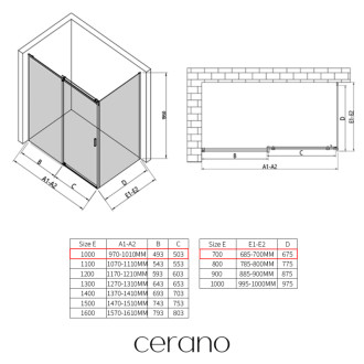 CERANO - Sprchovací kút Santoro Ľ/P - 6 mm - chróm, transparentné sklo - 100x70 cm - posuvný