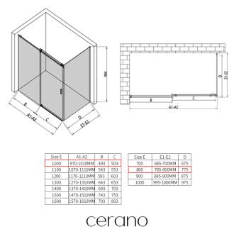CERANO - Sprchovací kút Santoro Ľ/P - 6 mm - chróm, transparentné sklo - 100x80 cm - posuvný