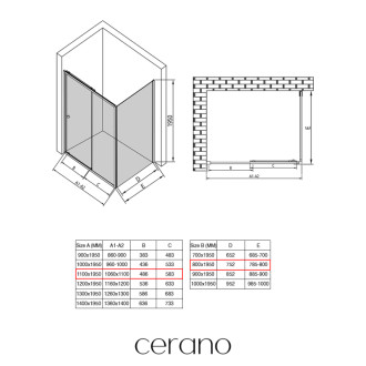 CERANO - Sprchovací kút Varone POINT Ľ/P - 6 mm - čierna matná, grafitové sklo - 110x80 cm - posuvný