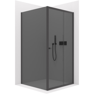 CERANO - Sprchovací kút Varone POINT Ľ/P - 6 mm - čierna matná, grafitové sklo - 90x90 cm - posuvný