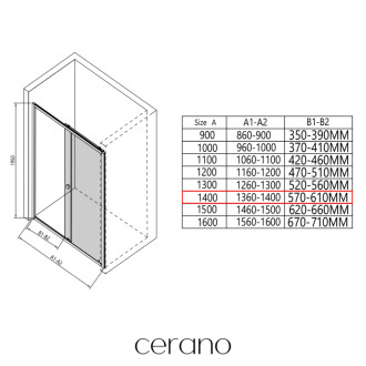 CERANO - Sprchovací kút Varone POINT Ľ/P - 6 mm - chróm, transparentné sklo - 140x90 cm - posuvný