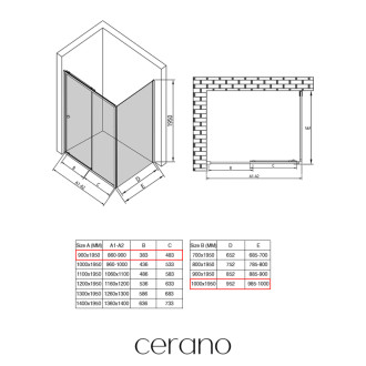 CERANO - Sprchovací kút Varone POINT Ľ/P - 6 mm - chróm, transparentné sklo - 90x100 cm - posuvný