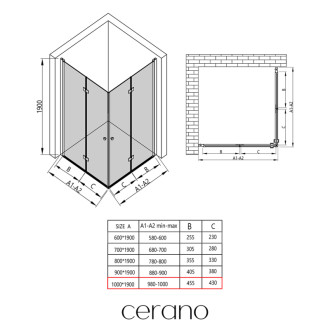 CERANO - Sprchovací kút Volpe Duo Ľ/P - 6 mm - chróm, transparentné sklo - 100x100 cm - zalamovacie
