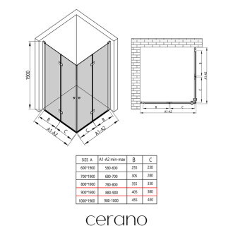 CERANO - Sprchovací kút Volpe Duo Ľ/P - 6 mm - chróm, transparentné sklo - 90x90 cm - zalamovacia