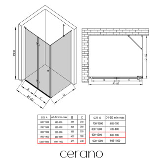 CERANO - Sprchovací kút Volpe L/P - 6 mm - chróm, transparentné sklo - 100x90 cm - zalamovacia