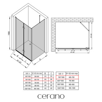 CERANO - Sprchovací kút Volpe L/P - 6 mm - chróm, transparentné sklo - 70x70 cm - zalamovacia