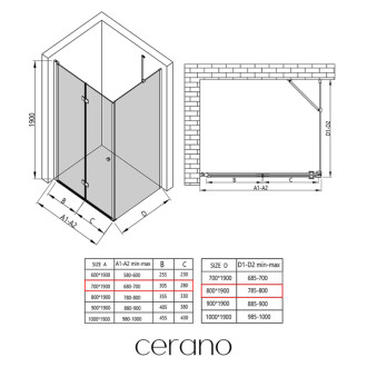CERANO - Sprchovací kút Volpe L/P - 6 mm - chróm, transparentné sklo - 70x80 cm - zalamovacia