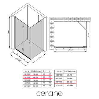 CERANO - Sprchovací kút Volpe L/P - 6 mm - chróm, transparentné sklo - 70x90 cm - zalamovacia