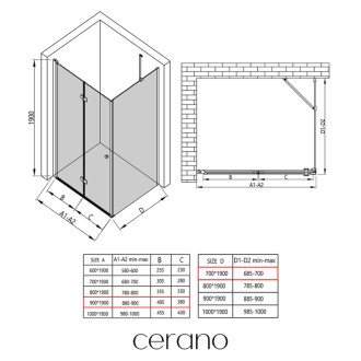 CERANO - Sprchovací kút Volpe L/P - 6 mm - chróm, transparentné sklo - 90x70 cm - zalamovacia
