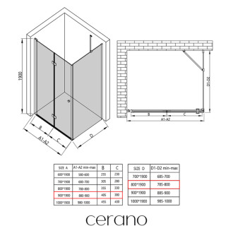 CERANO - Sprchovací kút Volpe L/P - 6 mm - chróm, transparentné sklo - 90x80 cm - zalamovacia
