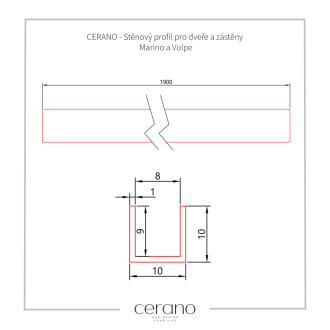 CERANO - Stenový profil pre inštaláciu do niky pre dvere a zásteny Marino a Volpe L/P - chróm - 190 cm