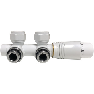 CERANO - Pripojovacia sada radiátorového ventilu s termostatickou hlavicou - stredové pripojenie 50mm - biela lesklá