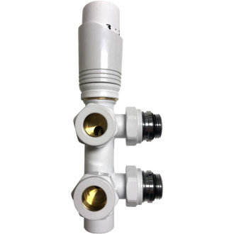 CERANO - Pripojovacia sada radiátorového ventilu s termostatickou hlavicou - stredové pripojenie 50mm - biela lesklá