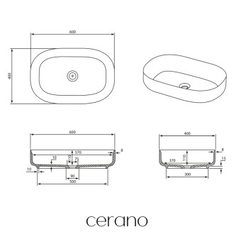 CERANO - Umývadlo z liateho mramoru Atria - na dosku - biela matná - 60x40 cm