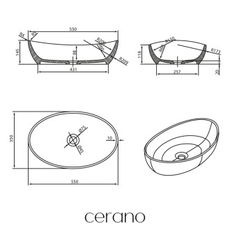 CERANO - Umývadlo z liateho mramoru Gaia - na dosku - biela matná - 55,5x35 cm