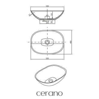 CERANO - Umývadlo z liateho mramoru Libra - na dosku - čierna matná - 55x40 cm