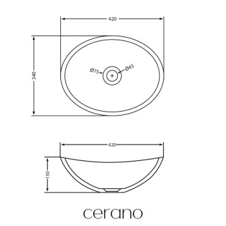 CERANO - Umývadlo z liateho mramoru Zara - na dosku - čierna matná - 42x34 cm