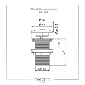 CERANO - Umývadlový výpust - 5/4“ click-clack bez prepadu + kryt z liateho mramoru - biela matná