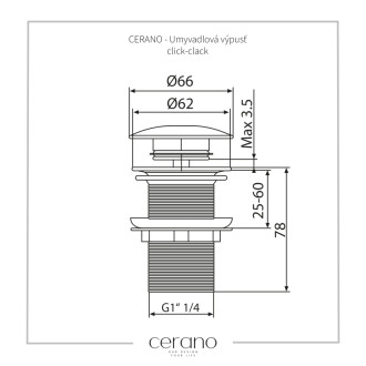 CERANO - Umývadlový výpust - 5/4“ click-clack s prepadom + kryt z liateho mramoru - čierna matná