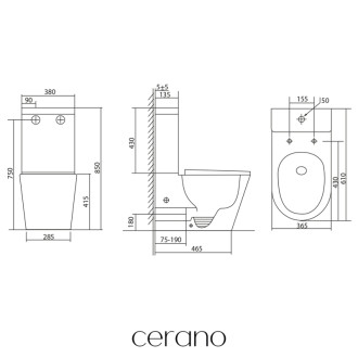 CERANO - WC kombi Carlito, Rimless + UF sedátko - spodný/zadný odpad - biela lesklá - 61x36,5 cm