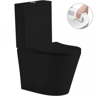 CERANO - WC kombi Carlito, Rimless + UF sedátko - spodný / zadný odpad - čierna matná - 61x36,5 cm