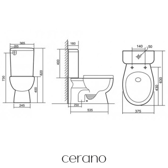 CERANO - WC kombi Favo, Rimless + sedátko - spodný odpad - biela lesklá - 63x37,5 cm