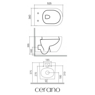 CERANO - Závesná WC misa Felci, Rimless + UF sedátko - biela lesklá - 52,5x36 cm