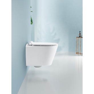 CERANO - Závesná WC misa Norbi, Rimless + UF sedátko - biela lesklá - 48,5x36,5 cm