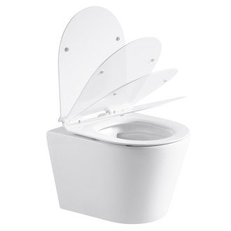 CERANO - Závesná WC misa Norbi, Rimless + UF sedátko - biela lesklá - 48,5x36,5 cm