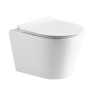 CERANO - Závesná WC misa Norbi, Rimless + UF sedátko - biela lesklá - 48,5x36,5 cm