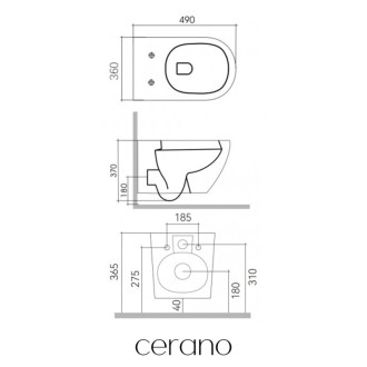 CERANO - Závesná WC misa Verde, Rimless + UF sedátko - biela lesklá - 49x36 cm