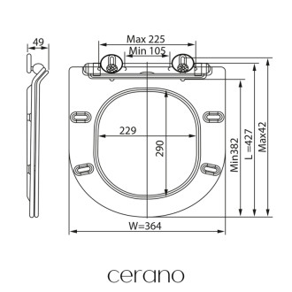 CERANO - Závesná WC misa Verde, Rimless + UF sedátko - čierna matná - 49x36 cm
