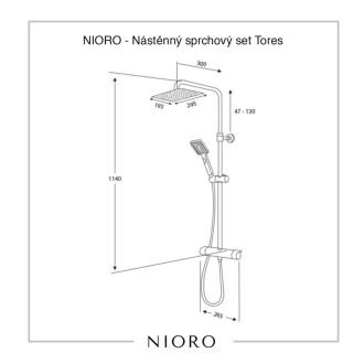 NIORO - Nástenný sprchovací set Tores - čierna matná - 114 cm