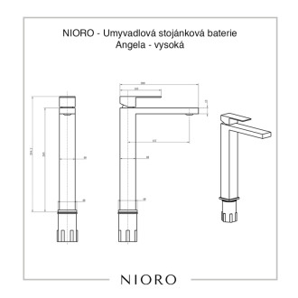 NIORO - Umývadlová stojanková batéria Angela - vysoká - čierna matná