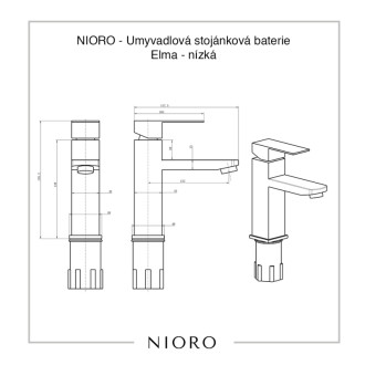 NIORO - Umývadlová stojanková batéria Elma - nízka - čierna matná