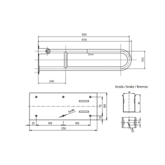 BEMETA HELP: Sklopný úchyt v tvare U 600 mm, nerez lesk 301102071