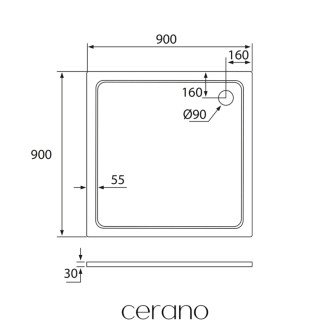 CERANO - Sprchová vanička z liateho mramoru štvorcová Piato - biela matná - 90x90x3 cm